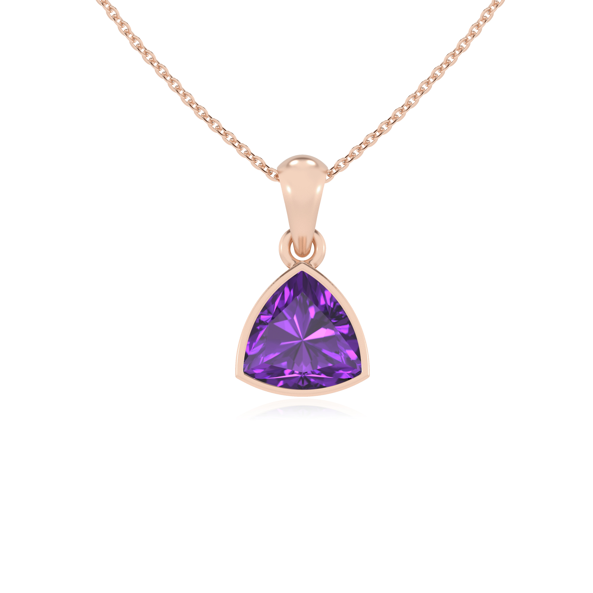 Lab Grown Amethyst Trillion Solitär Anhänger Halskette für Frauen (Silber, Gold) - Bild 17 von 24
