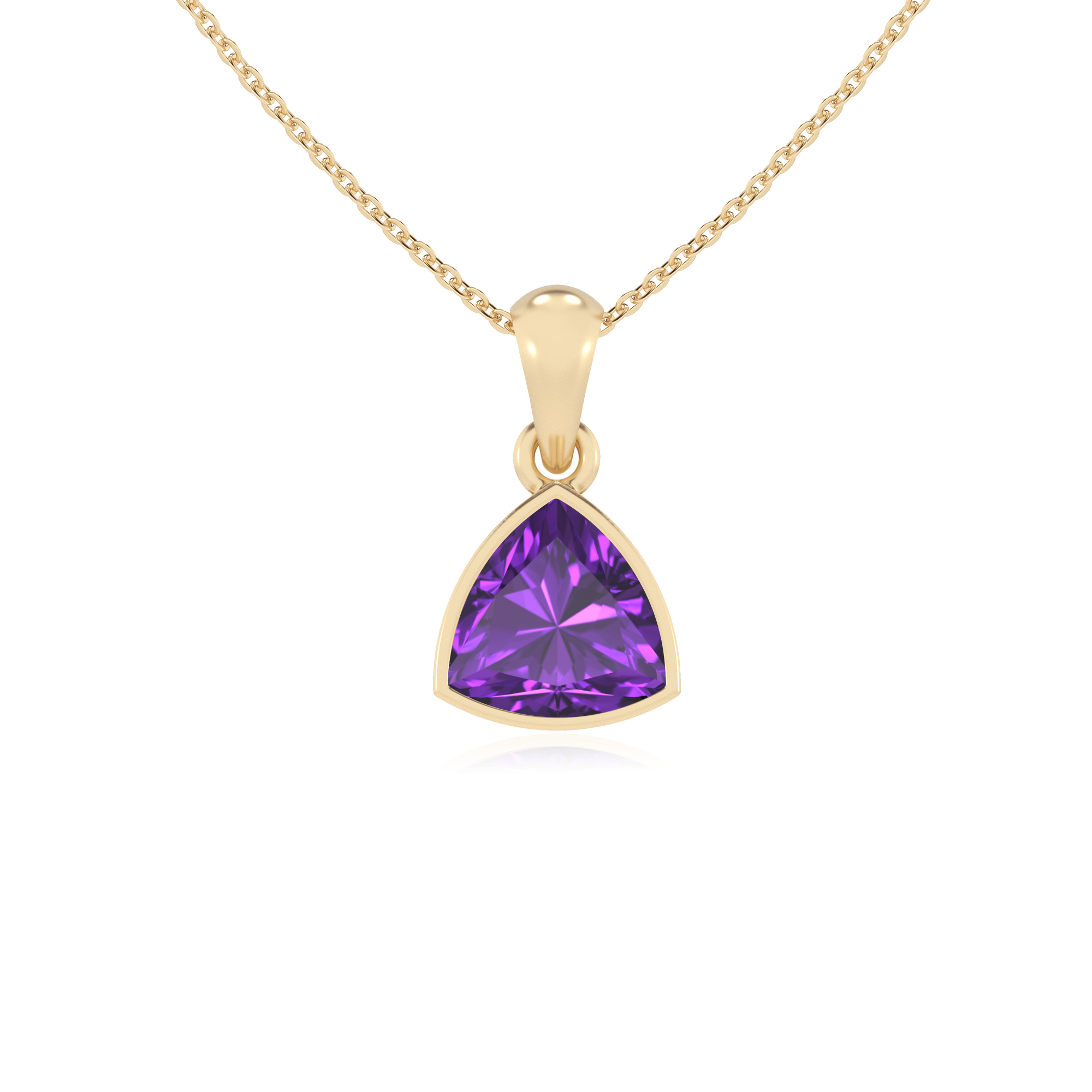 Lab Grown Amethyst Trillion Solitär Anhänger Halskette für Frauen (Silber, Gold) - Bild 9 von 24
