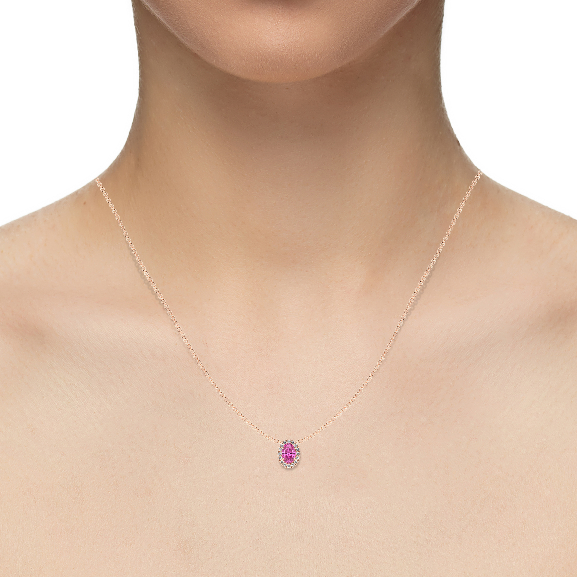 Lab Grown Rosa Saphir Solitär Anhänger Halskette für Frauen (Silber, Gold) - Bild 18 von 24