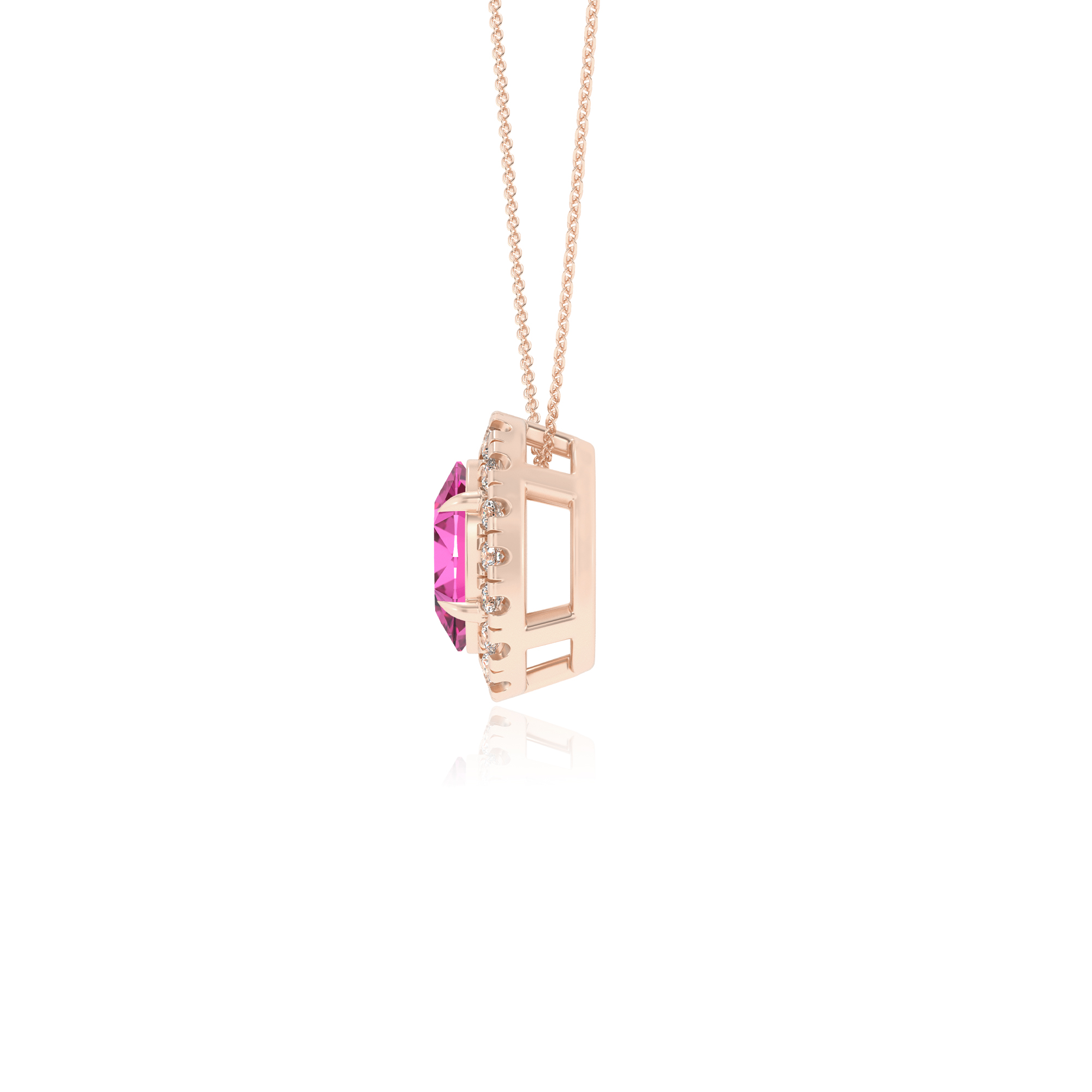 Lab Grown Rosa Saphir Solitär Anhänger Halskette für Frauen (Silber, Gold) - Bild 20 von 24