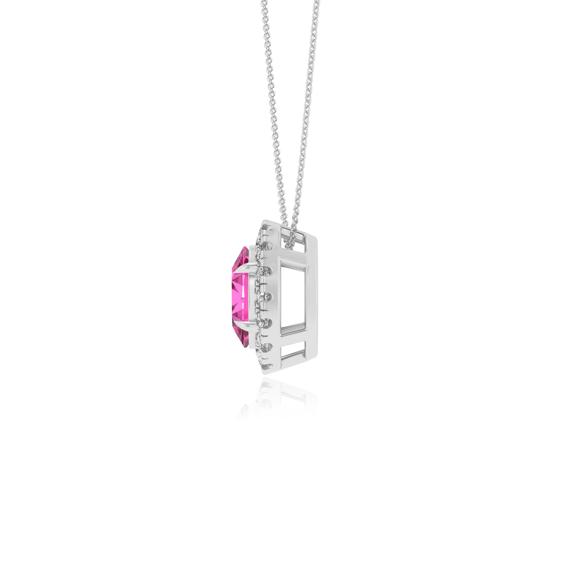 Lab Grown Rosa Saphir Solitär Anhänger Halskette für Frauen (Silber, Gold) - Bild 8 von 24