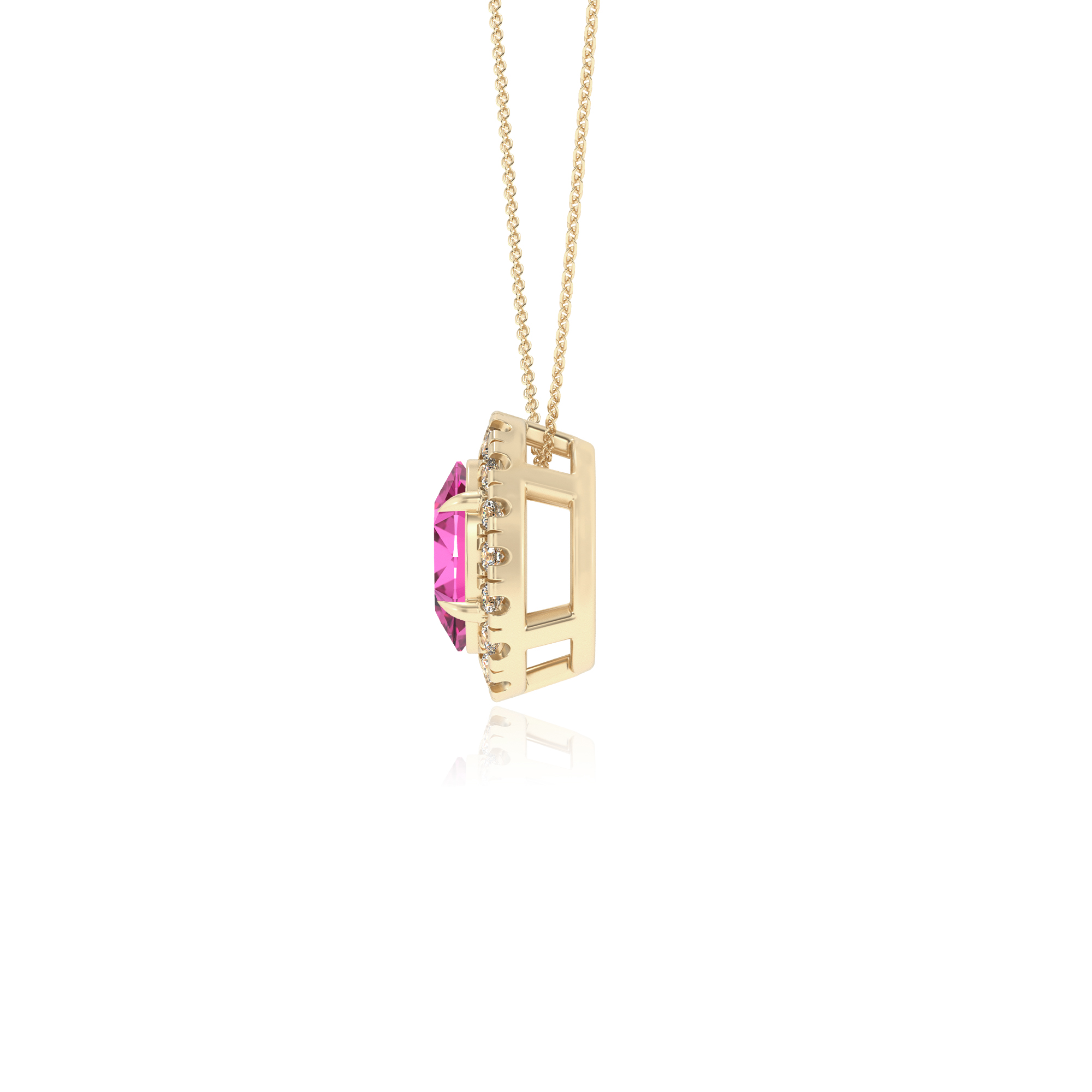 Lab Grown Rosa Saphir Solitär Anhänger Halskette für Frauen (Silber, Gold) - Bild 12 von 24