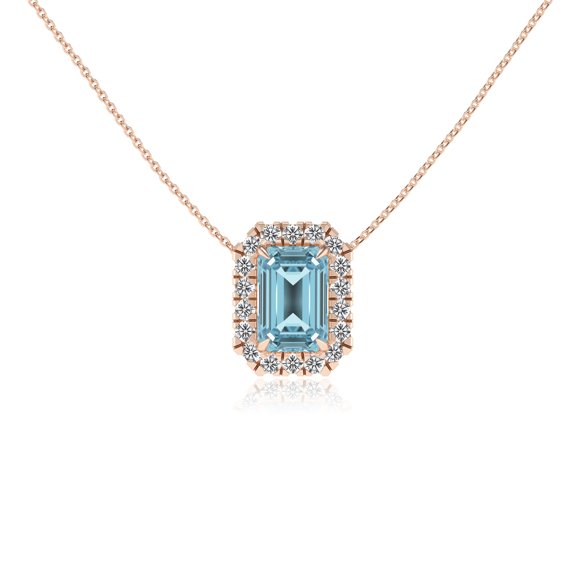 Lab Grown Aquamarin Smaragd Solitär Anhänger Halskette für Frauen (Silber, Gold) - Bild 17 von 24