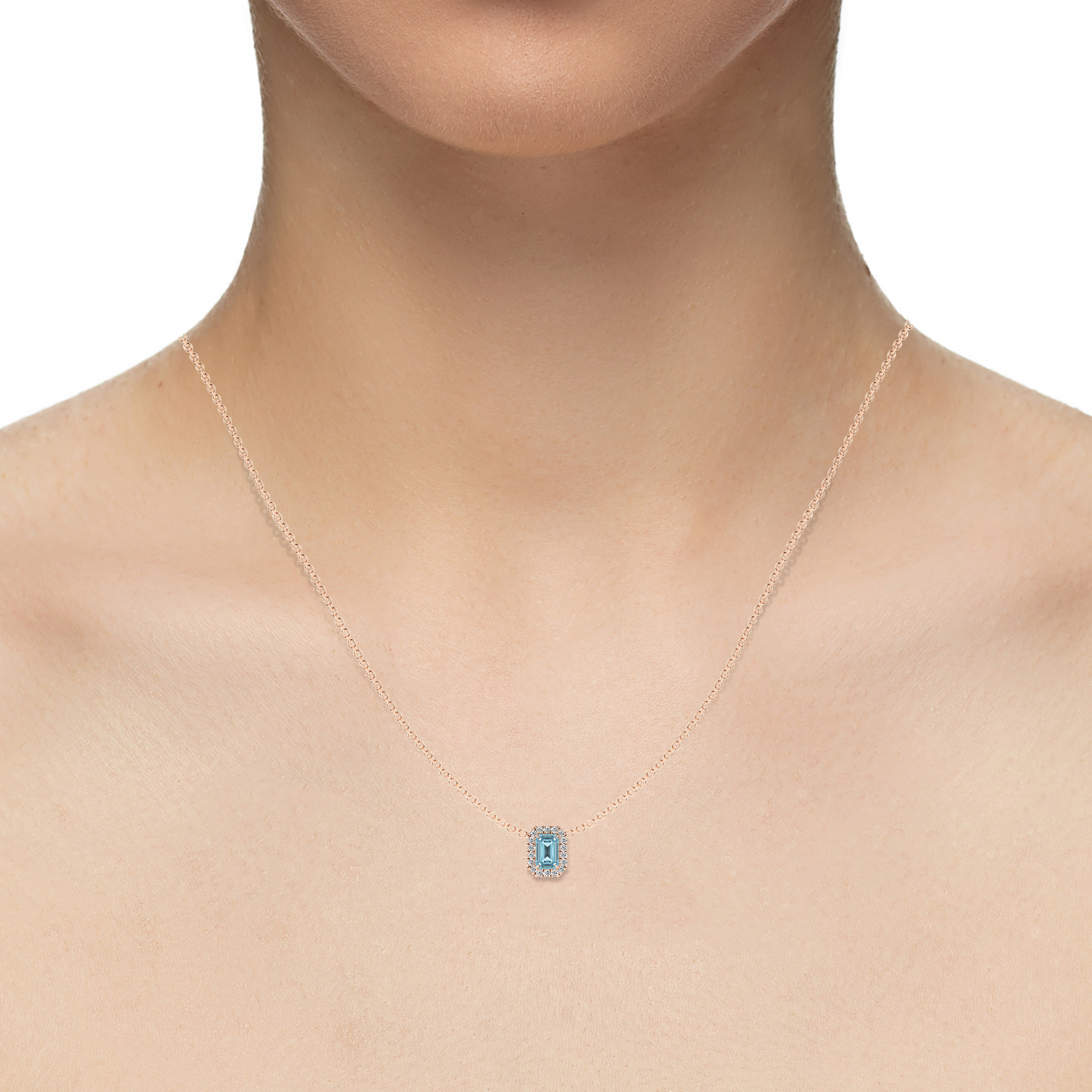 Lab Grown Aquamarin Smaragd Solitär Anhänger Halskette für Frauen (Silber, Gold) - Bild 18 von 24