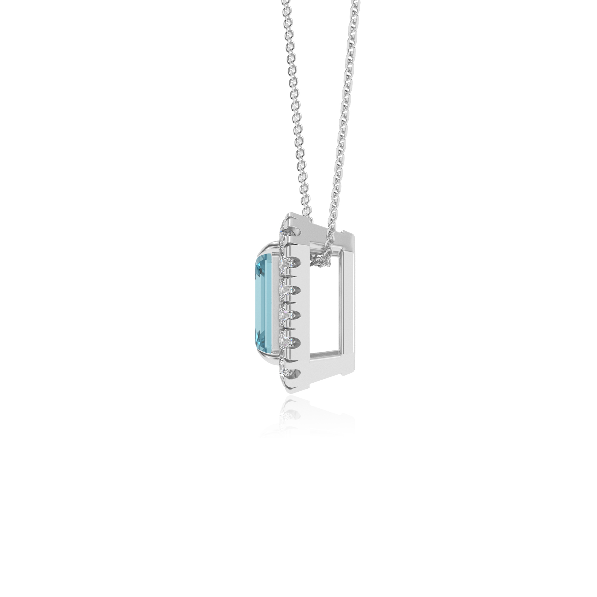 Lab Grown Aquamarin Smaragd Solitär Anhänger Halskette für Frauen (Silber, Gold) - Bild 8 von 24