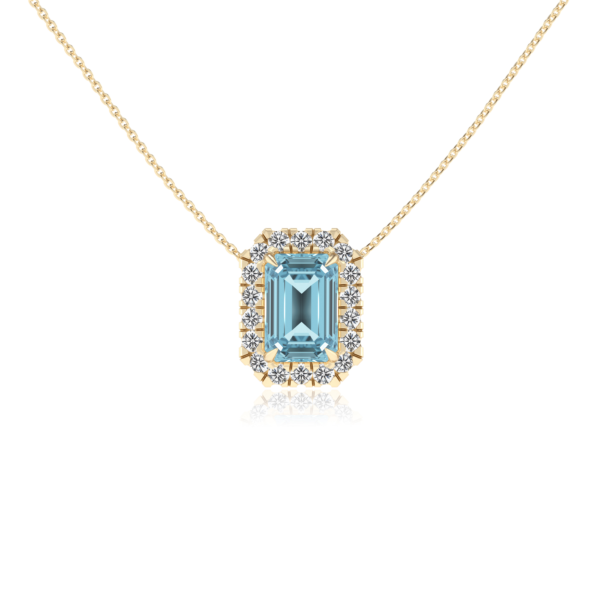 Lab Grown Aquamarin Smaragd Solitär Anhänger Halskette für Frauen (Silber, Gold) - Bild 9 von 24