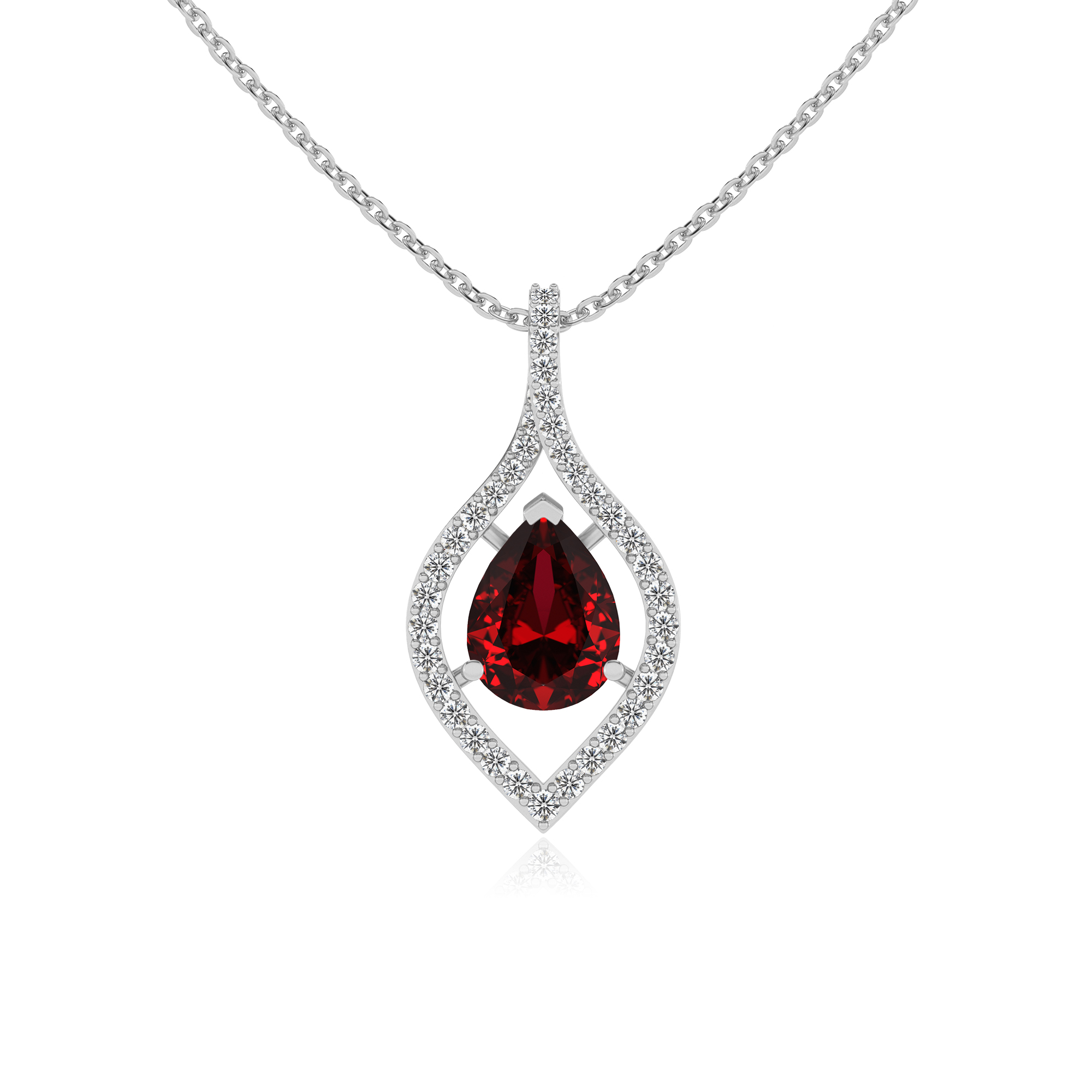 Lab Grown Pear Ruby Solitaire Pendant Necklace for Women (Silver,Gold) - Picture 5 of 24