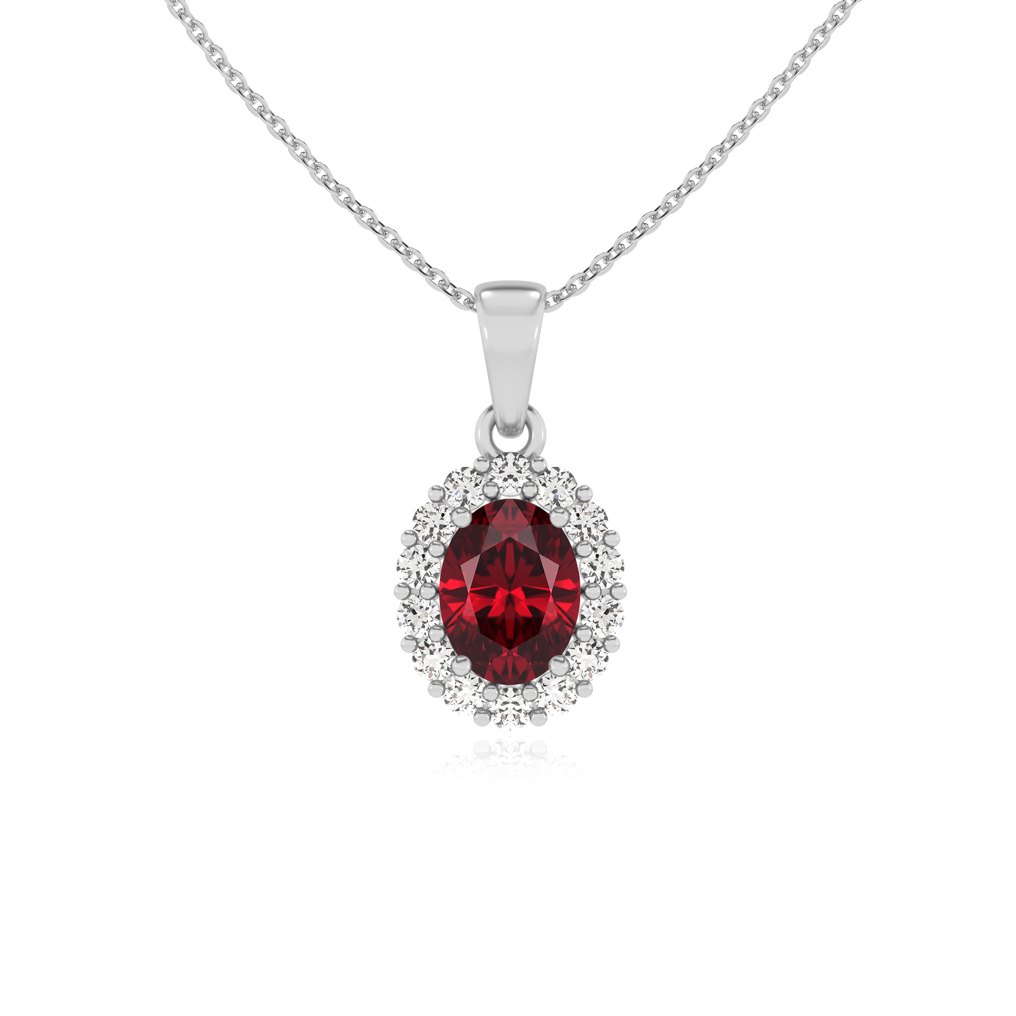 Lab Grown Ruby Oval Halo Pendant Necklace for Women (Silver,Gold) - Picture 5 of 24